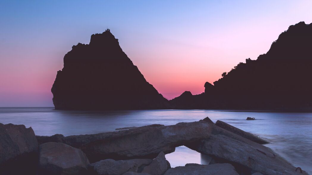 岩石与石头之美，黄昏大海4K高清壁纸，3840x2160超清下载
