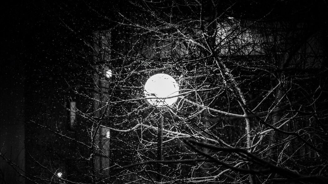 灯笼映雪，树枝深邃——绝美4K高清壁纸，3840x2160超清下载