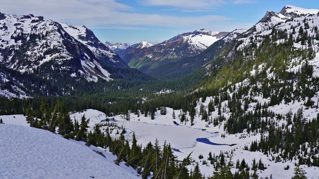 4K超清自然美景，山脉森林斜坡雪景壁纸，3840x2160高清下载