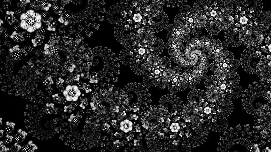 抽象黑白螺旋花朵图案，4K高清壁纸，3840x2160分辨率，免费下载