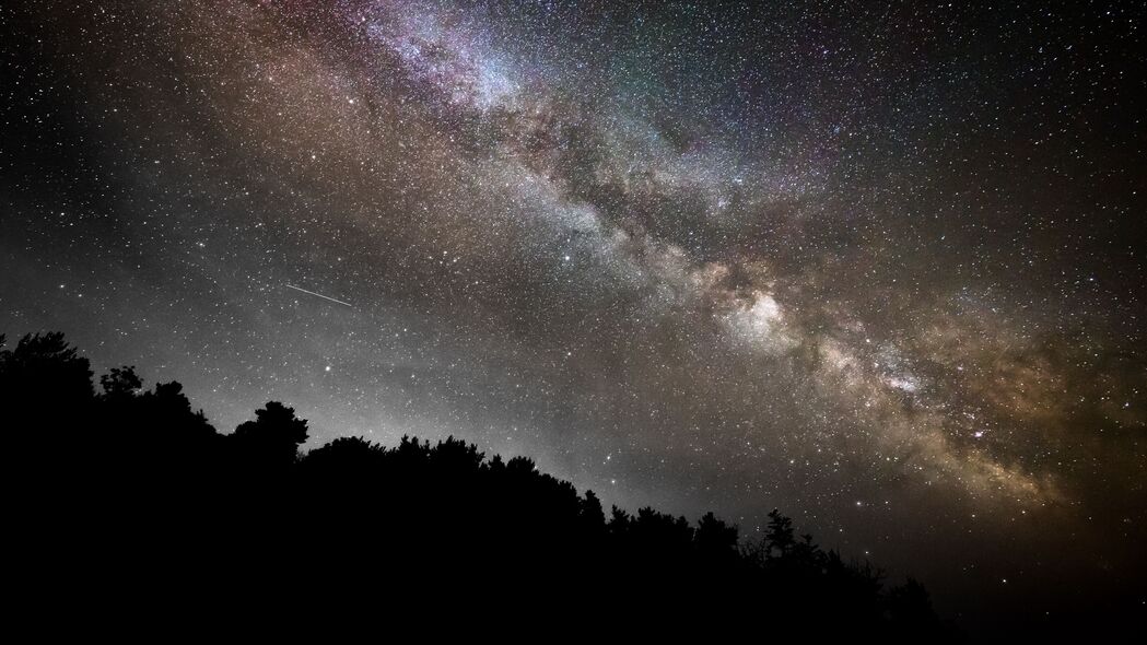暗色树影剪影下的璀璨星云，高清4K壁纸，3840x2160分辨率下载