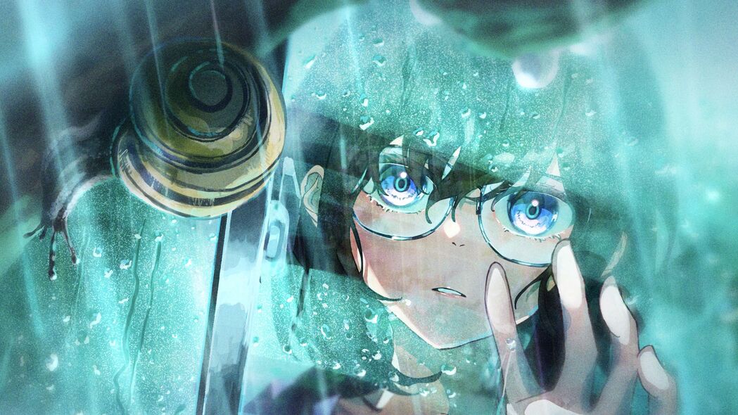 女孩与雨滴中的动漫，超清4K太阳镜窗户壁纸，3840x2160免费下载