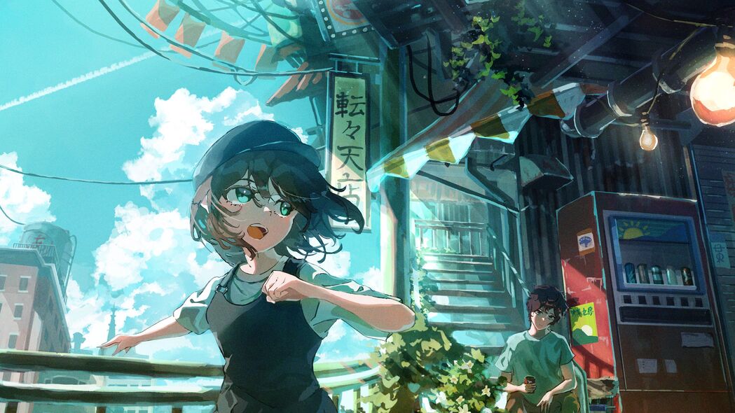 高清动漫女孩运动帽子4K壁纸，3840x2160超清大图免费下载