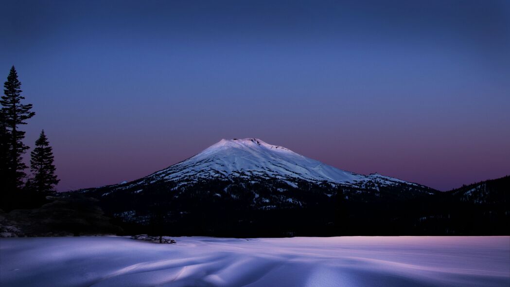 冬日黄昏，山雪树景，自然之美，4K高清壁纸（3840x2160）免费下载