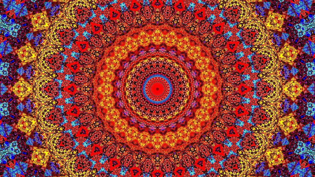 万花筒圆圈发光抽象图案，明亮4K高清壁纸，3840x2160分辨率下载