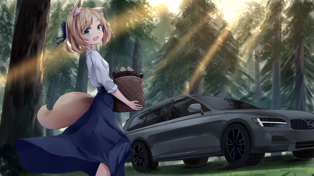 女孩微笑Neko尾巴动漫，精选4K超高清壁纸，3840x2160分辨率，一键下载！
