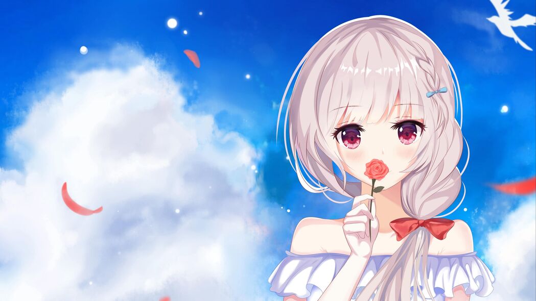 动漫女孩玫瑰连衣裙艺术风，超清4K壁纸（3840x2160）免费下载