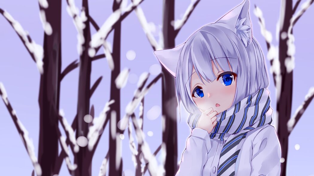 冬日雪舞，Neko女孩动漫4K超清壁纸，3840x2160精美下载