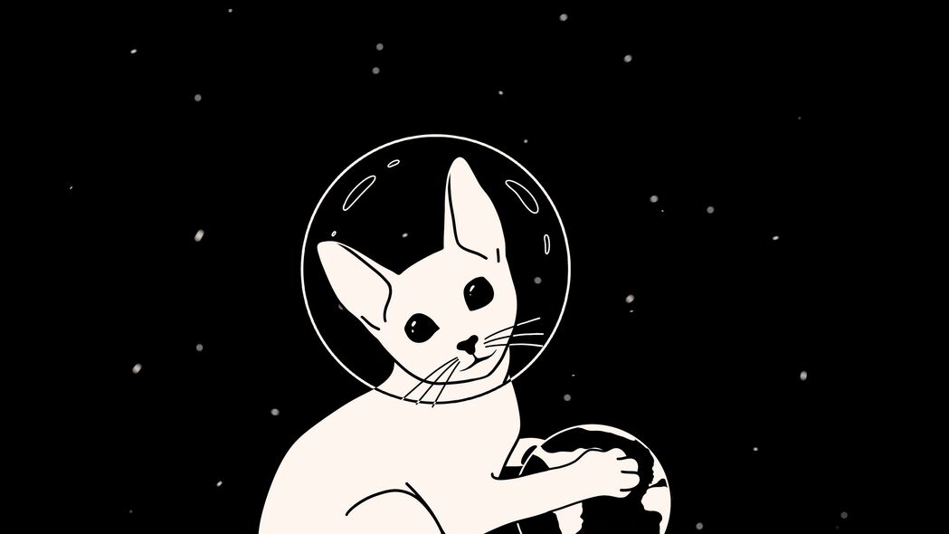 宇航员猫探秘太空星球，艺术黑白4K壁纸，3840x2160超清下载