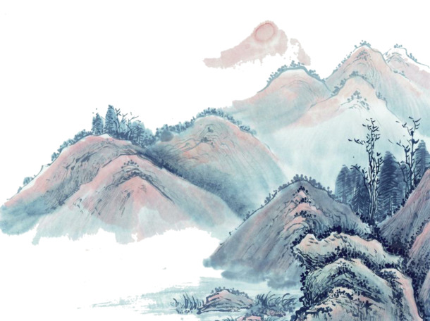 水墨画高山PNG透明图，精美装饰元素，笔触墨迹设计素材下载