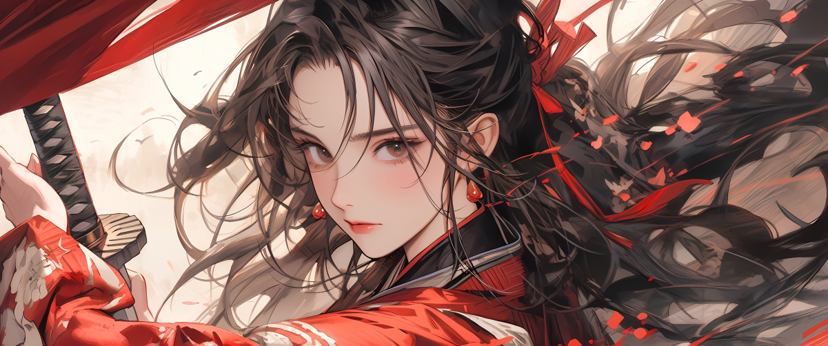 动漫古风新娘红衣倩影，4K高清带鱼屏壁纸，3440x1440超清下载