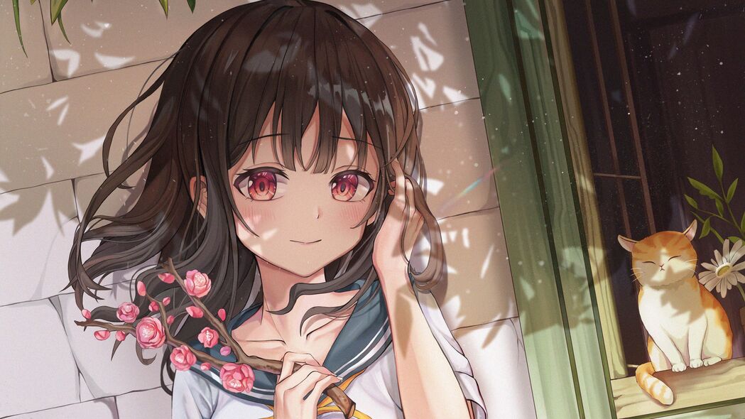 女孩微笑樱花动漫，超高清4K壁纸，3840x2160分辨率，免费下载