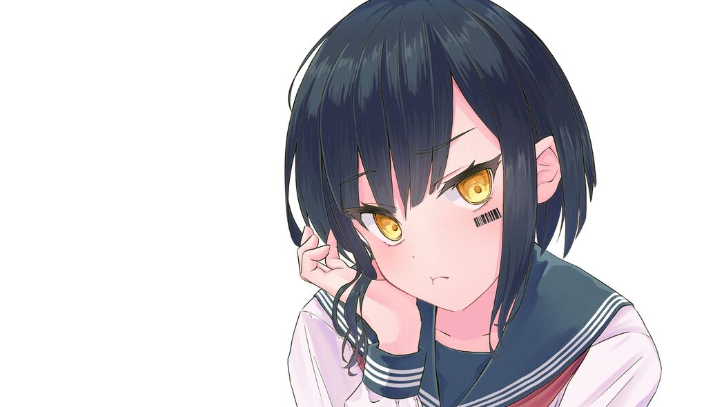 女孩动漫姿势，水手服条形码主题，4K超清壁纸3840x2160免费下载