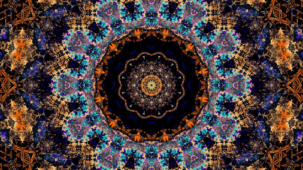 分形万花筒抽象混杂图案，4K高清壁纸，3840x2160分辨率，免费下载
