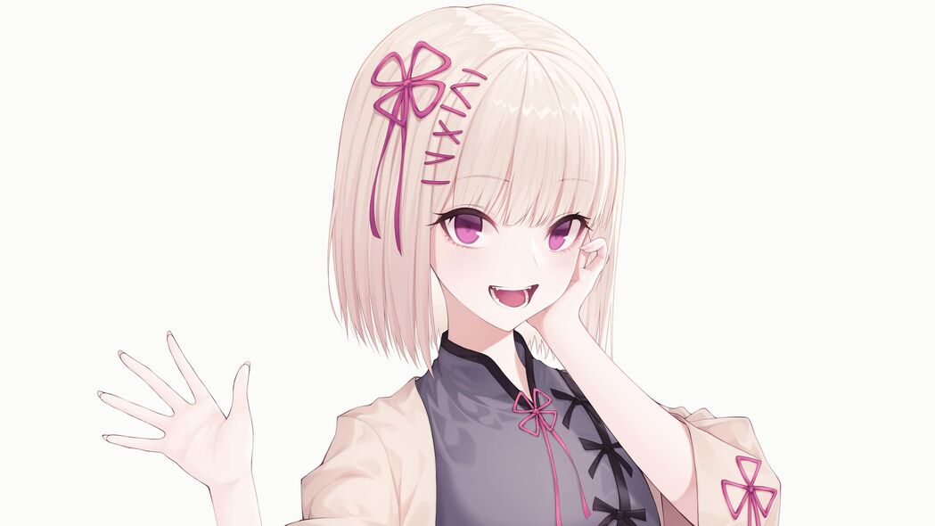 女孩微笑和服艺术，浅色唯美4K壁纸，高清3840x2160动漫图片，免费下载