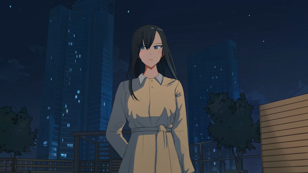 高清动漫壁纸，女孩斗篷一瞥，夜晚4K超清3840x2160，免费下载