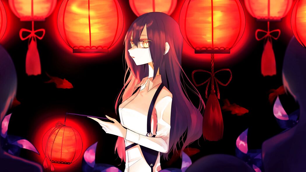 女孩倩影与中国灯笼，绝美动漫艺术，4K超清壁纸3840x2160下载