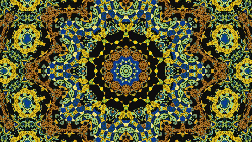 分形抽象图案壁纸，高清4K黄色蓝色背景，3840x2160免费下载
