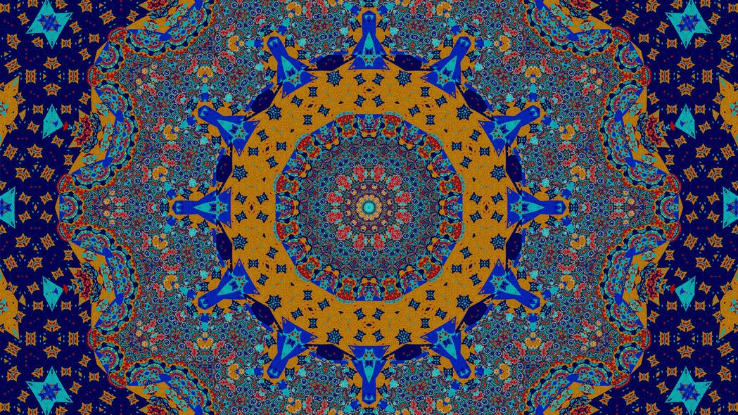 分形图案马赛克，抽象蓝黄交融，4K高清壁纸3840x2160，免费下载