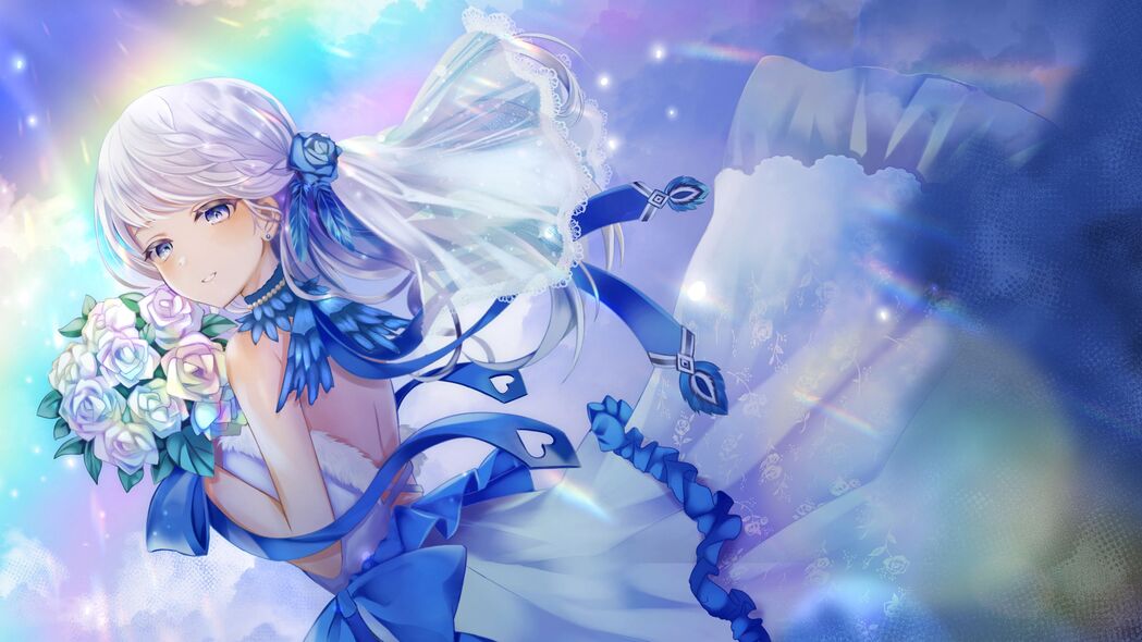 动漫女孩连衣裙花束艺术，超清4K壁纸，3840x2160高清下载