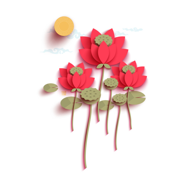 中秋节矢量手绘荷花，高清PNG透明图片，AI格式节日设计素材下载
