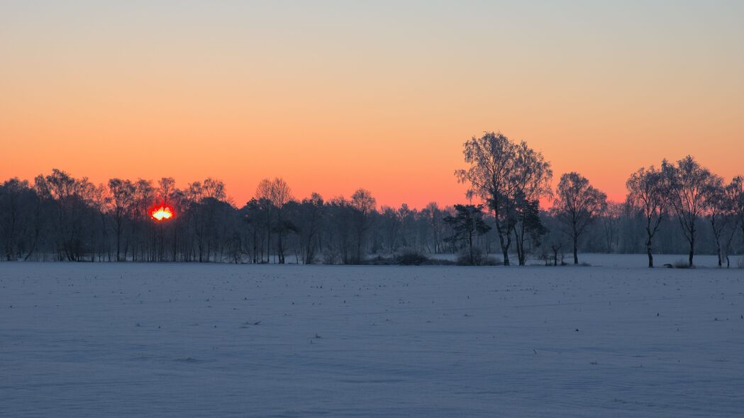冬日雪景夕阳余晖，4K超高清壁纸下载，3840x2160分辨率风景美图