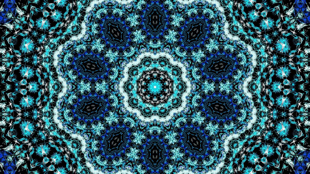 分形万花筒蓝色抽象图案，4K超高清壁纸，3840x2160分辨率，免费下载