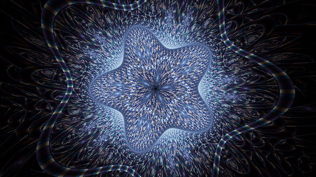 星辰分形图案，蓝色抽象发光4K壁纸，3840x2160高清背景图，免费下载