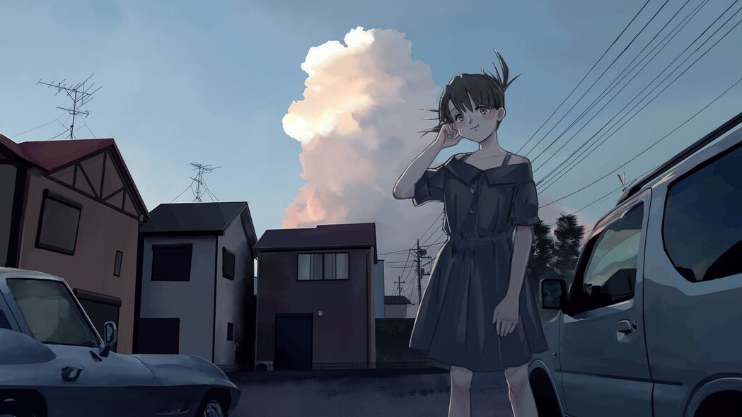动漫女孩连衣裙日落美景，4K高清壁纸下载（3840x2160）