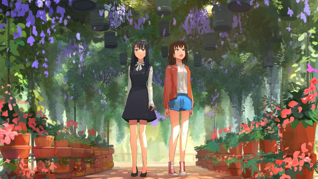 4K超清动漫壁纸，女孩与花园的浪漫瞬间，3840x2160高清下载