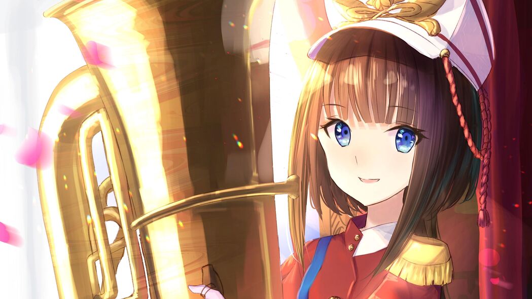 女孩小号演奏，管弦乐动漫风情，4K超高清3840x2160壁纸下载