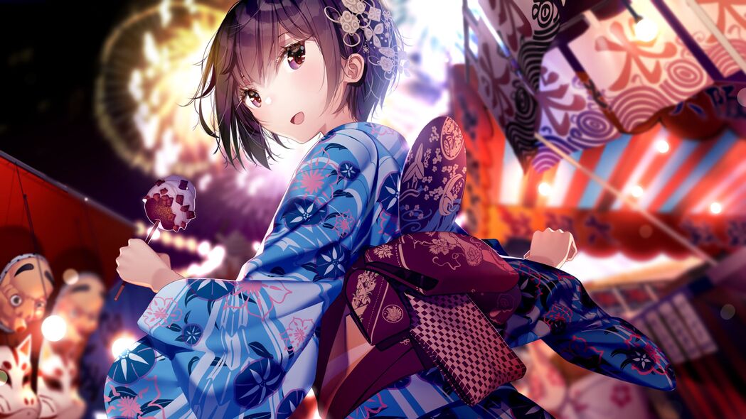 假日女孩着和服，动漫艺术风采，4K超清壁纸3840x2160免费下载