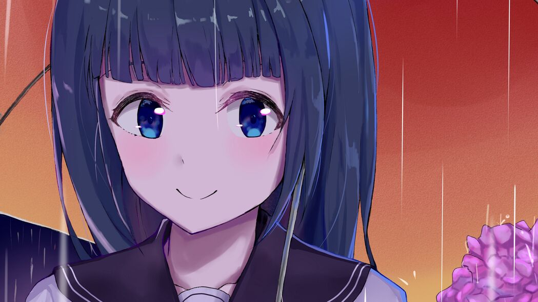 女孩微笑撑伞，蜗牛漫步花园，精美4K动漫壁纸，3840x2160超清下载