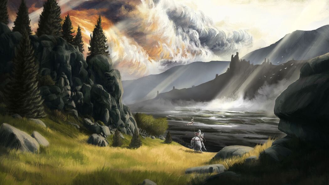中世纪骑士骑手与骏马风光艺术4K壁纸，高清3840x2160背景图片下载