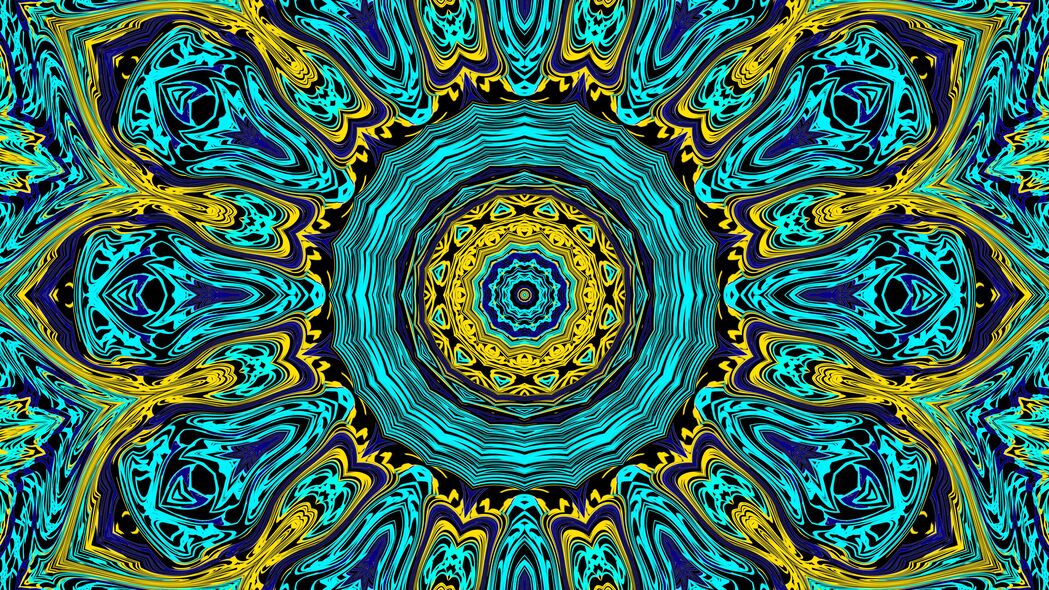 分形抽象图案，蓝黄交织，4K高清壁纸，3840x2160分辨率下载