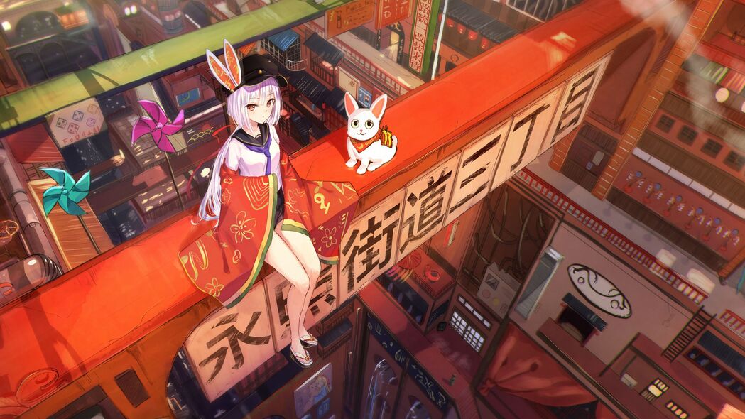 绝美女孩着和服，携萌宠入动漫艺术世界，精选4K超高清壁纸，3840x2160分辨率任你下载