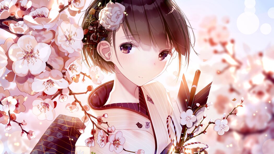 女孩和服樱花绽放，绝美动漫4K壁纸，3840x2160超清下载
