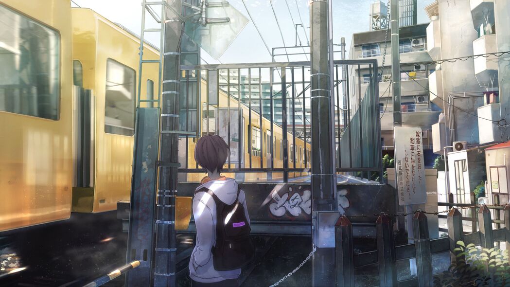 高清4K动漫壁纸下载，铁路火车主题，3840x2160分辨率，精美背包形象