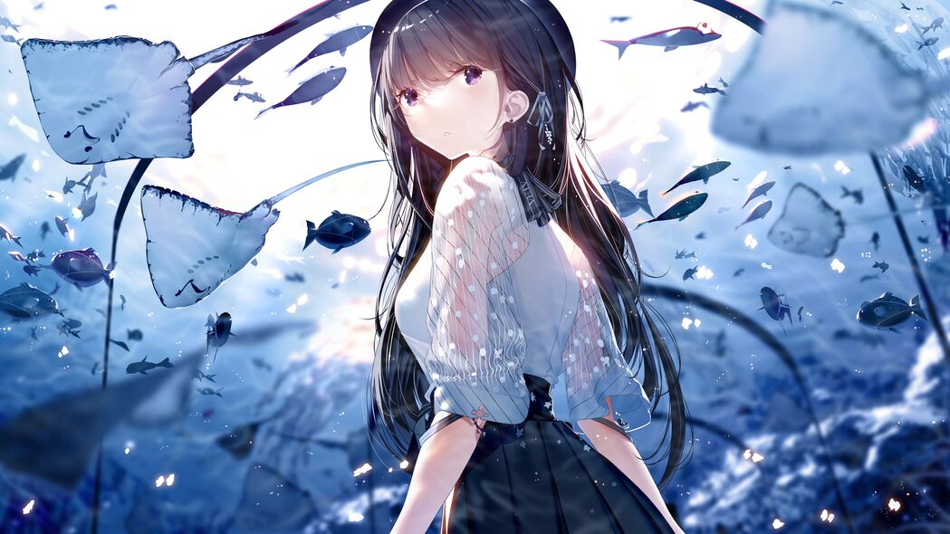 高清4K水下动漫女孩壁纸，3840x2160超清背景图片，免费下载