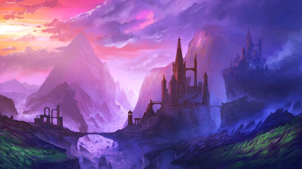 梦幻城堡隐现于雾绕山脉，绝美艺术风景，高清4K壁纸3840x2160免费下载