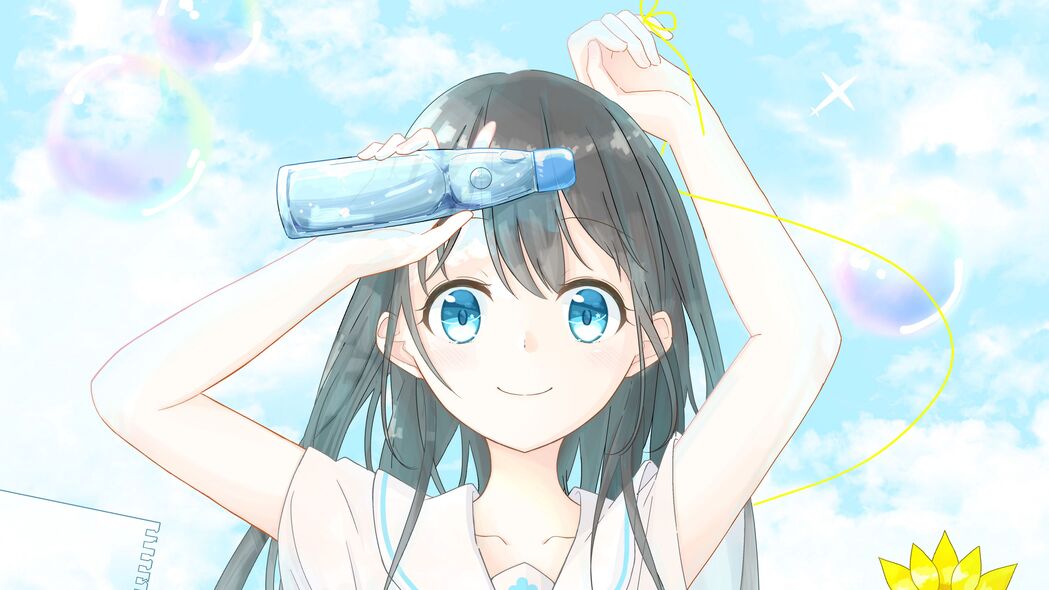 动漫女孩艺术笔记本，高清4K鲜花卡通壁纸，3840x2160精美下载