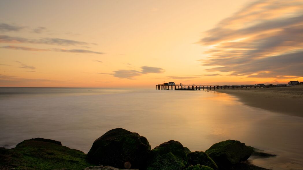 绝美海景，码头日落，海岸风光，4K高清壁纸，3840x2160超高清下载