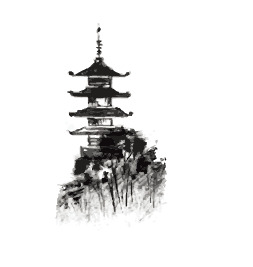 水墨塔PNG透明图，高清墨迹笔触，AI格式设计素材下载