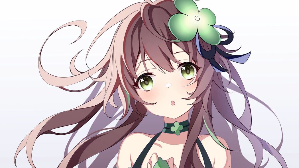 女孩与三叶草之约，绝美动漫艺术，绿色4K壁纸，3840x2160超清下载