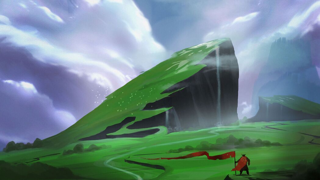 战士旗帜矗立山脉之巅，旅行艺术之美尽在4K壁纸，高清3840x2160背景图片下载