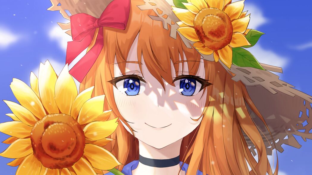 女孩夏日花语，向日葵动漫艺术，4K超清壁纸3840x2160免费下载