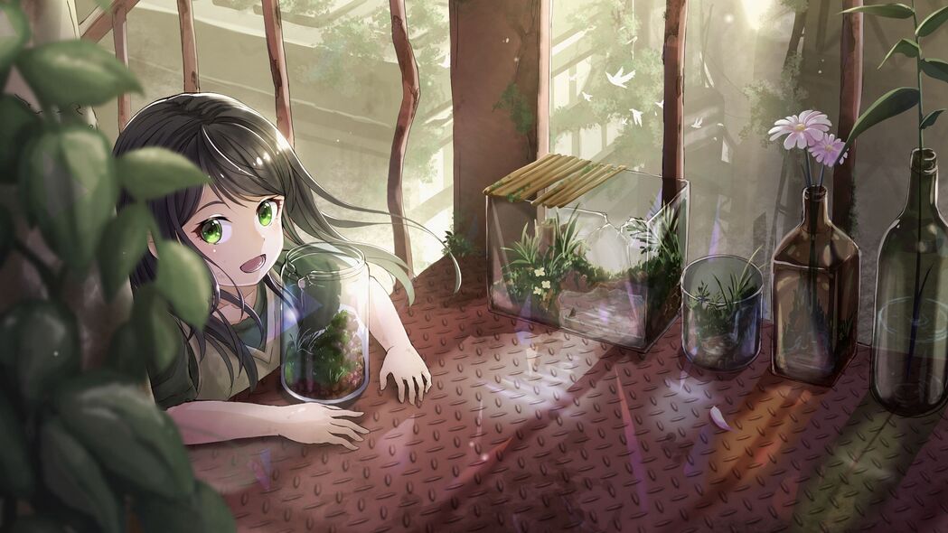 女孩微笑花卉动漫艺术，精选4K高清壁纸，3840x2160分辨率畅享下载