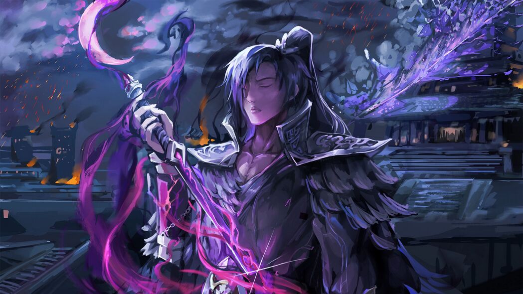 武士风采，动漫艺术紫色4K壁纸，3840x2160超高清下载