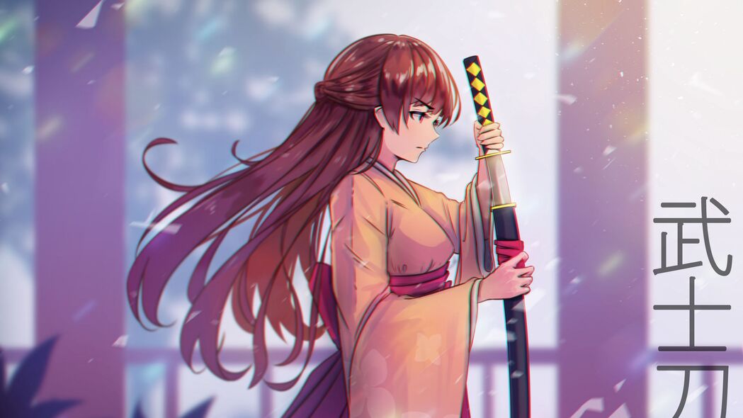 女孩武士动漫主题，绝美4K和服壁纸，3840x2160高清下载