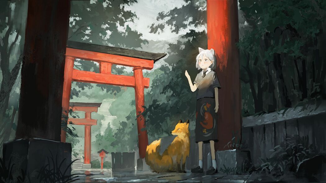 女孩Neko，日式动漫狐狸艺术，超高清4K壁纸（3840x2160）免费下载
